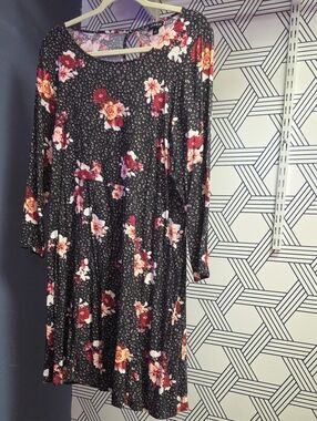 torrid Black Long-Sleeve Floral Swing Dress